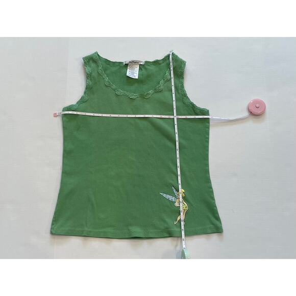 Disney Light Green Tank Top Lace Trim, Tinkerbell, Rhinestones, Size M - Picture 8 of 12
